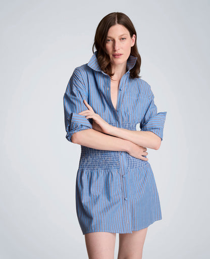 Smocked Dolman Sleeve Mini Shirt Dress