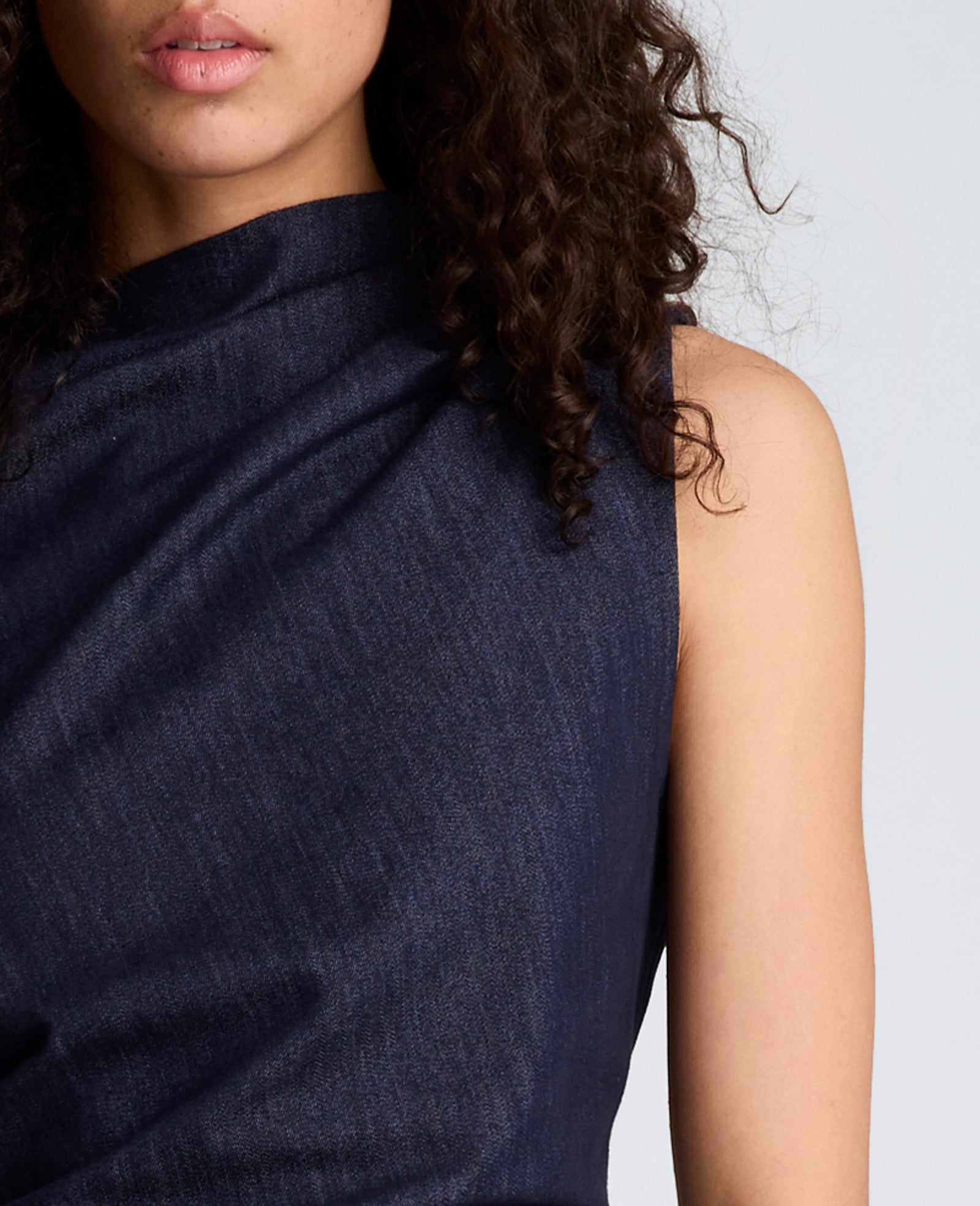 Cascade Detail Denim Mini Dress