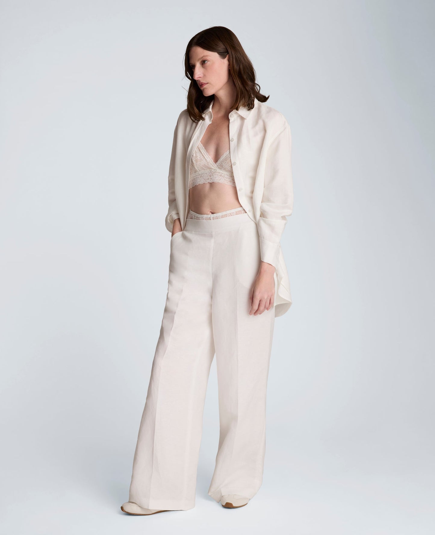 Refined Linen Drop Shoulder Button Front Boyfriend Shirt