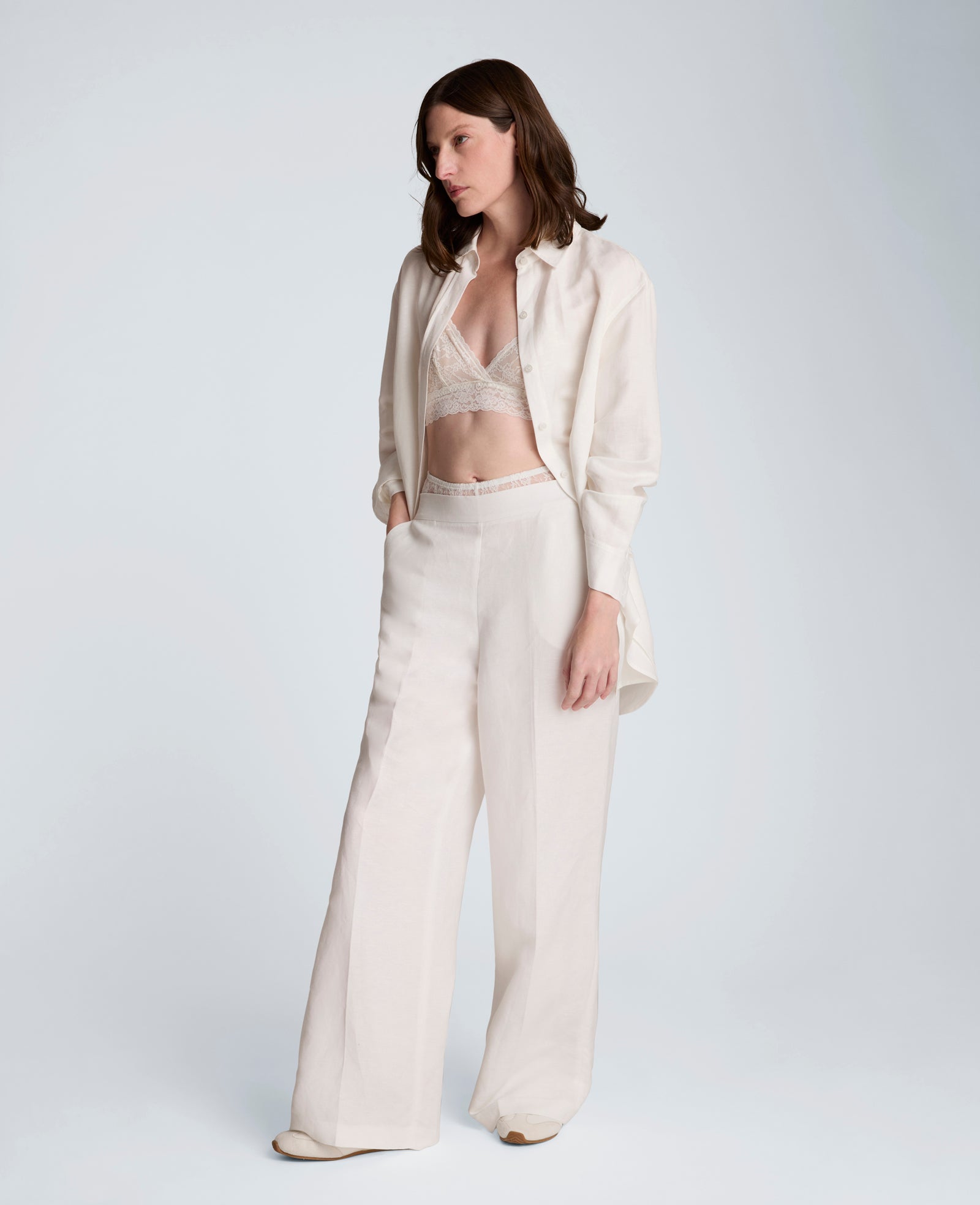 Refined Linen Drop Shoulder Button Front Boyfriend Shirt