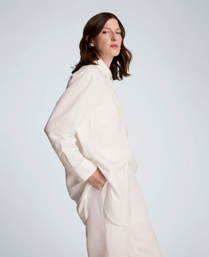 Refined Linen Drop Shoulder Button Front Boyfriend Shirt