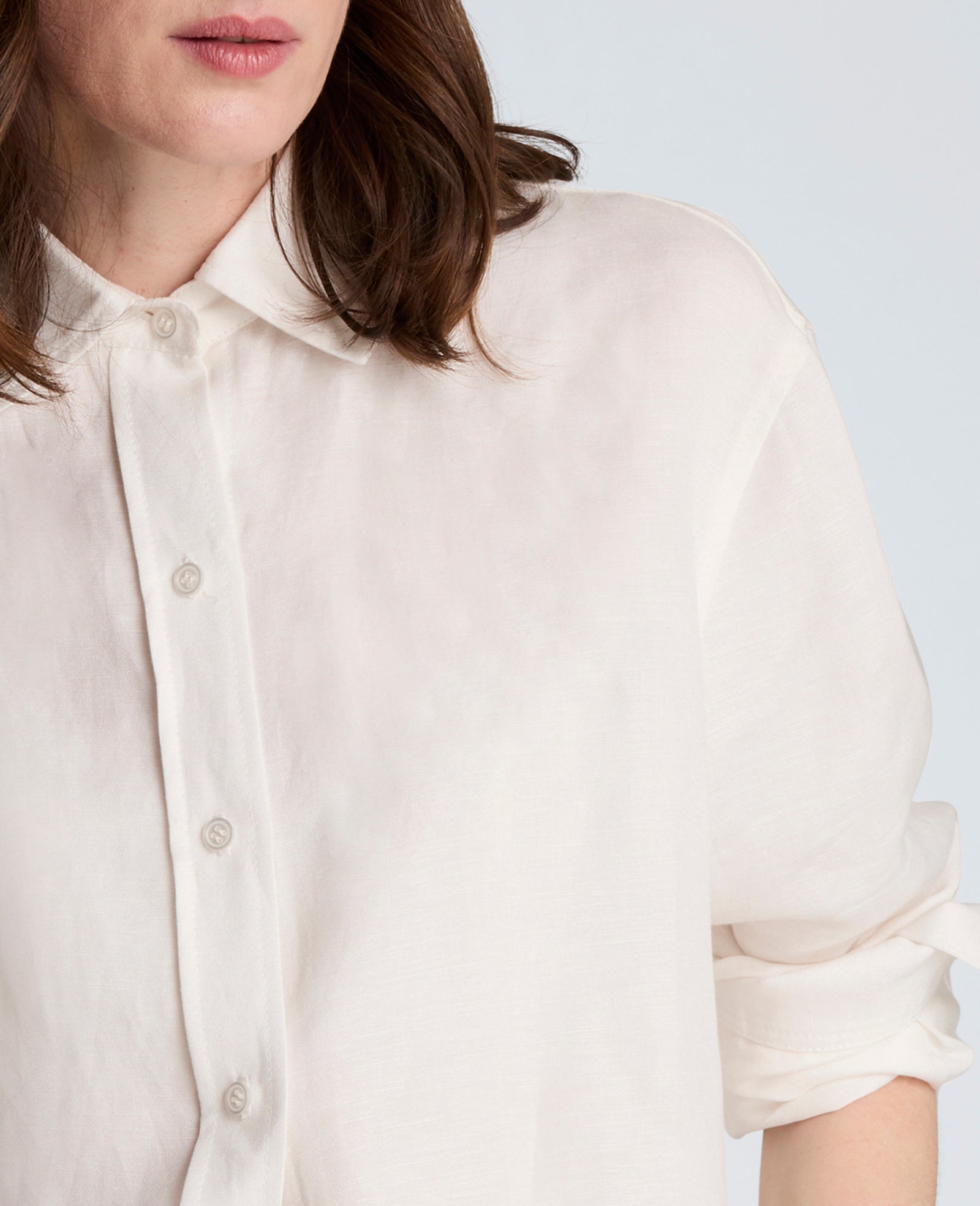 Refined Linen Drop Shoulder Button Front Boyfriend Shirt