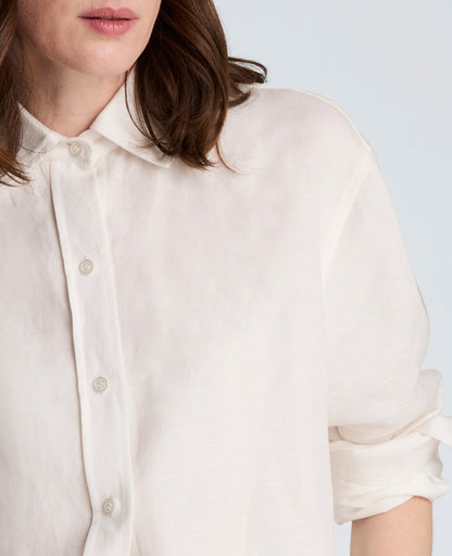 Refined Linen Drop Shoulder Button Front Boyfriend Shirt
