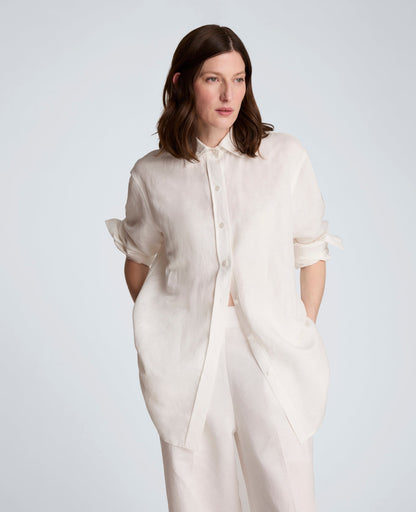 Refined Linen Drop Shoulder Button Front Boyfriend Shirt