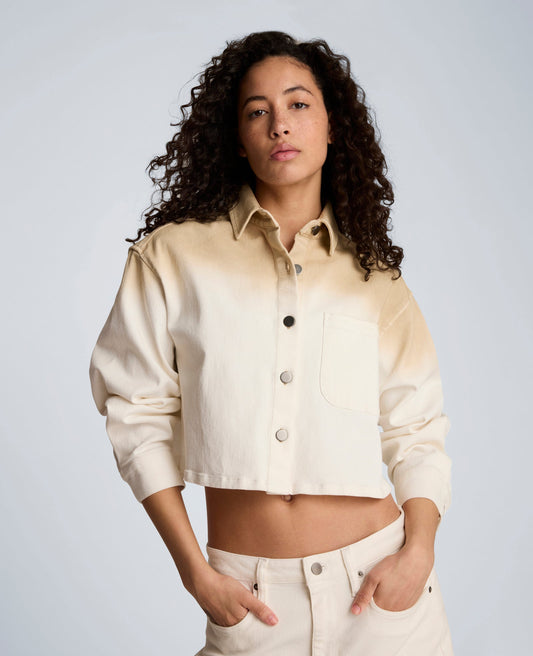 Gradient Oversized Cropped Shacket in Comfort Stretch Denim