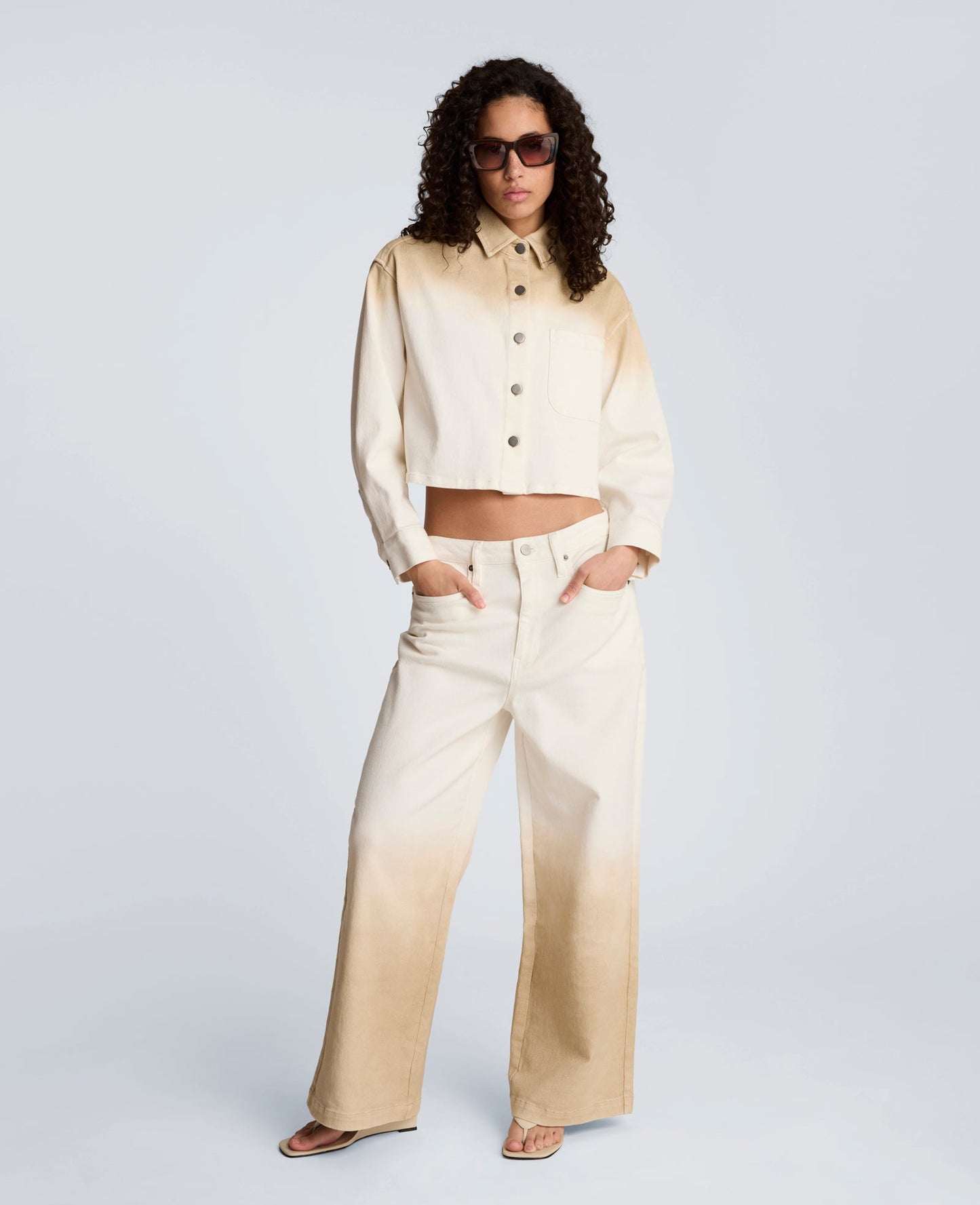 Gradient Oversized Cropped Shacket in Comfort Stretch Denim