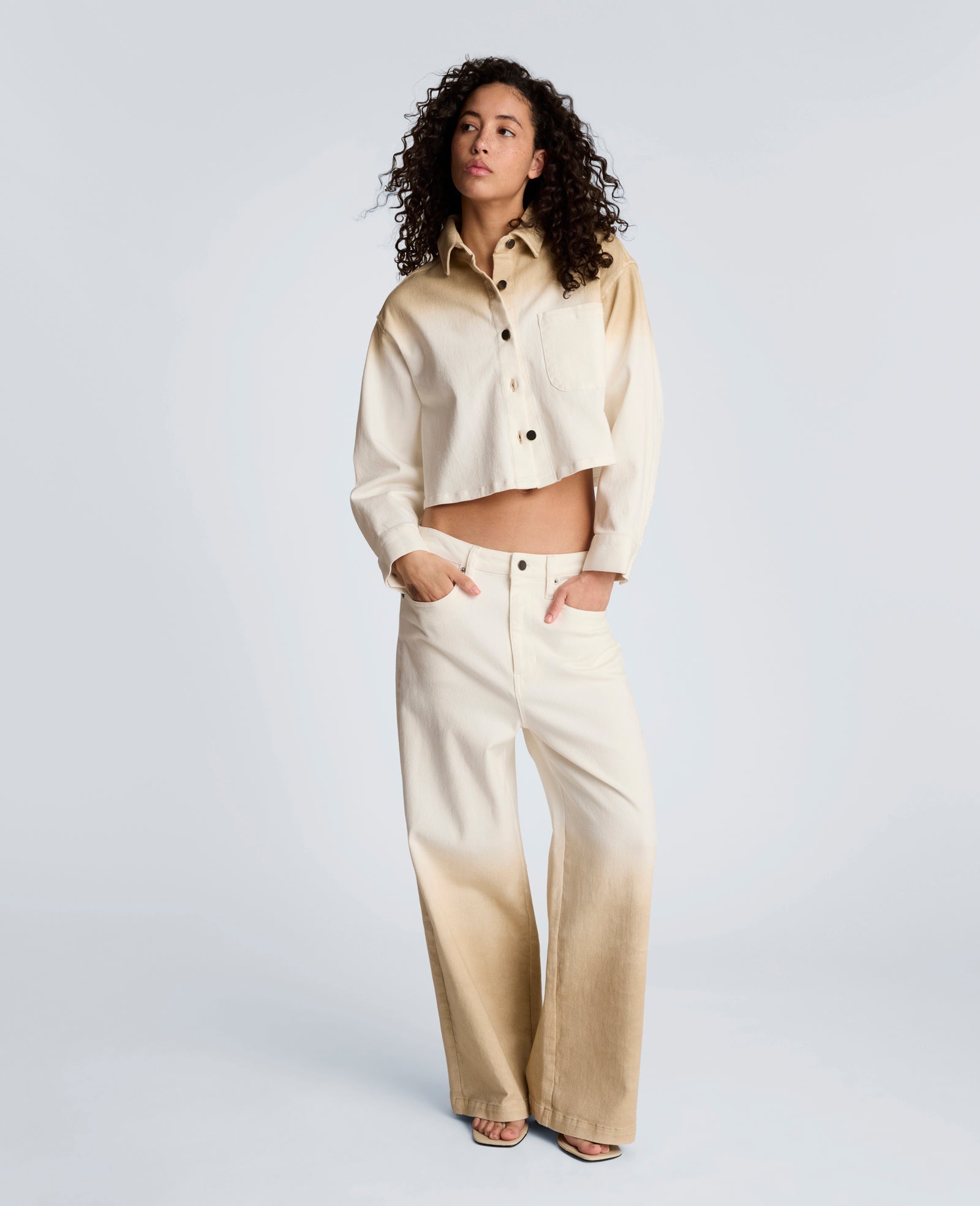 Gradient Fly Front High Rise Wide Leg Comfort Stretch Denim Pant