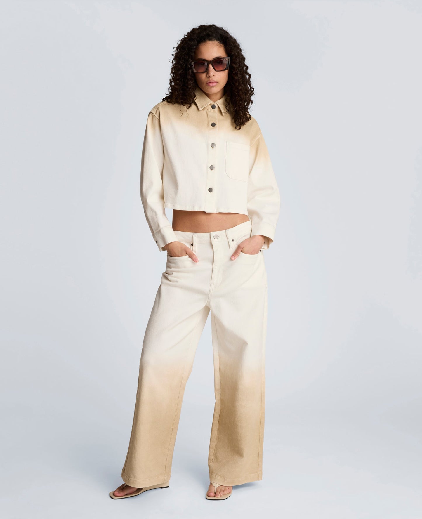 Gradient Fly Front High Rise Wide Leg Comfort Stretch Denim Pant