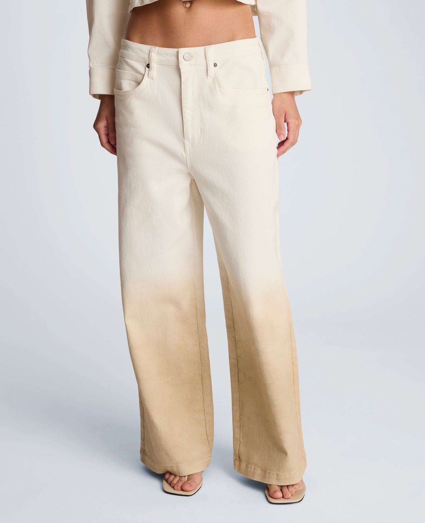 Gradient Fly Front High Rise Wide Leg Comfort Stretch Denim Pant