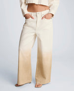 Gradient Fly Front High Rise Wide Leg Comfort Stretch Denim Pant