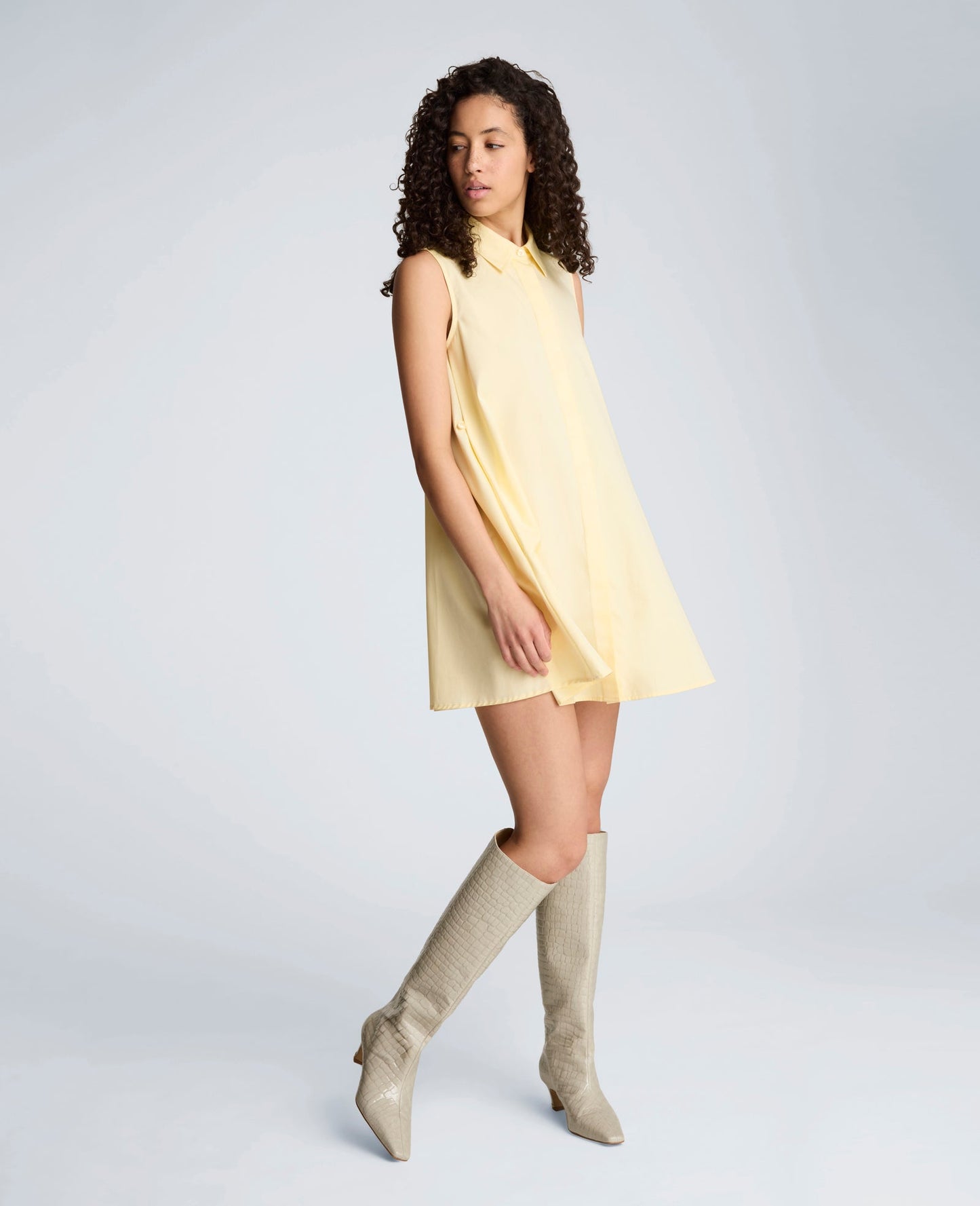 Cotton Poplin Sleeveless Trapeze Mini Dress