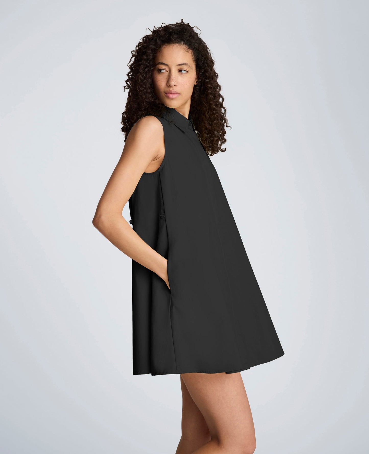 Cotton Poplin Sleeveless Trapeze Mini Dress