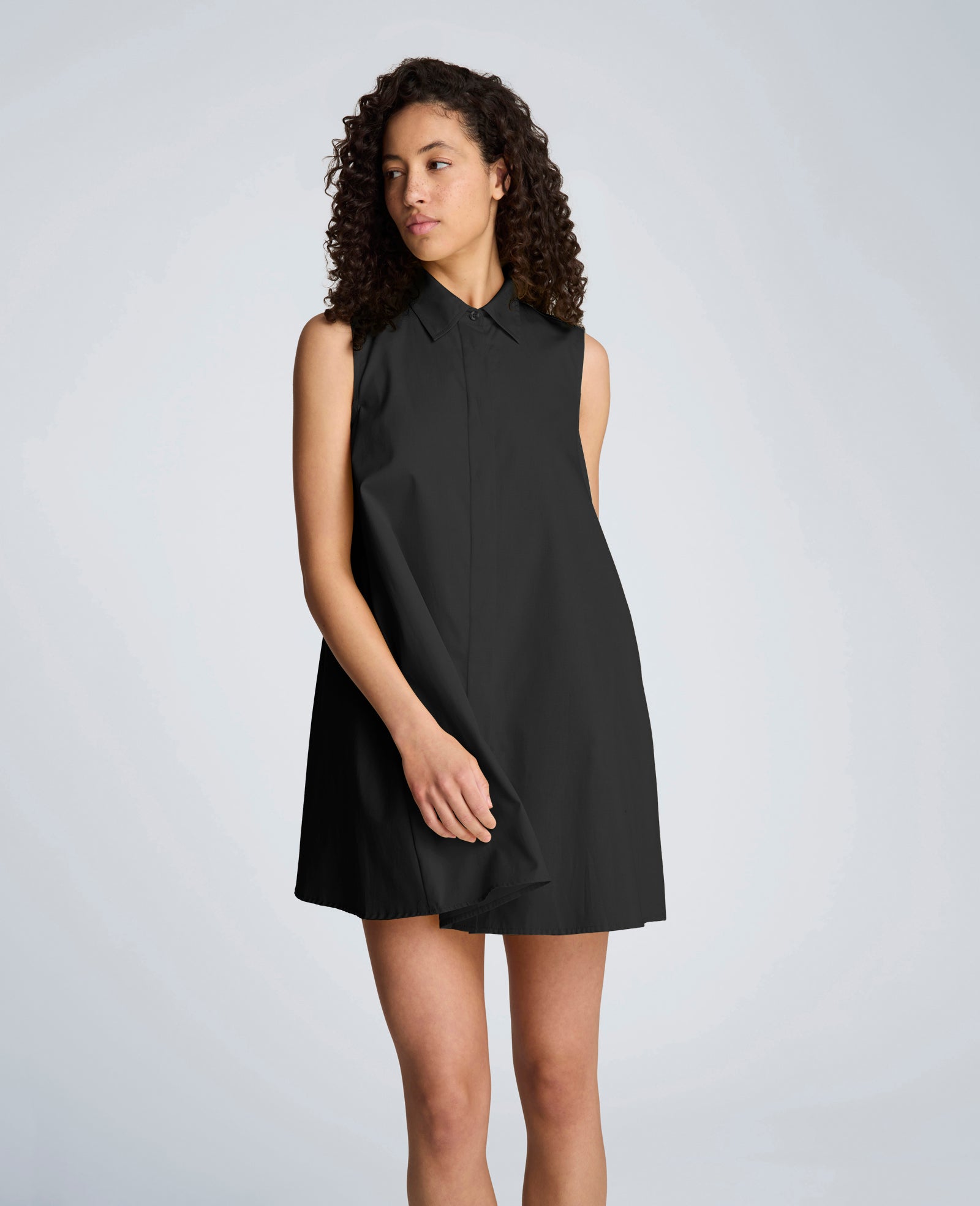 Cotton Poplin Sleeveless Trapeze Mini Dress