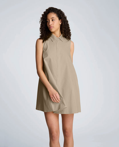 Cotton Poplin Sleeveless Trapeze Mini Dress