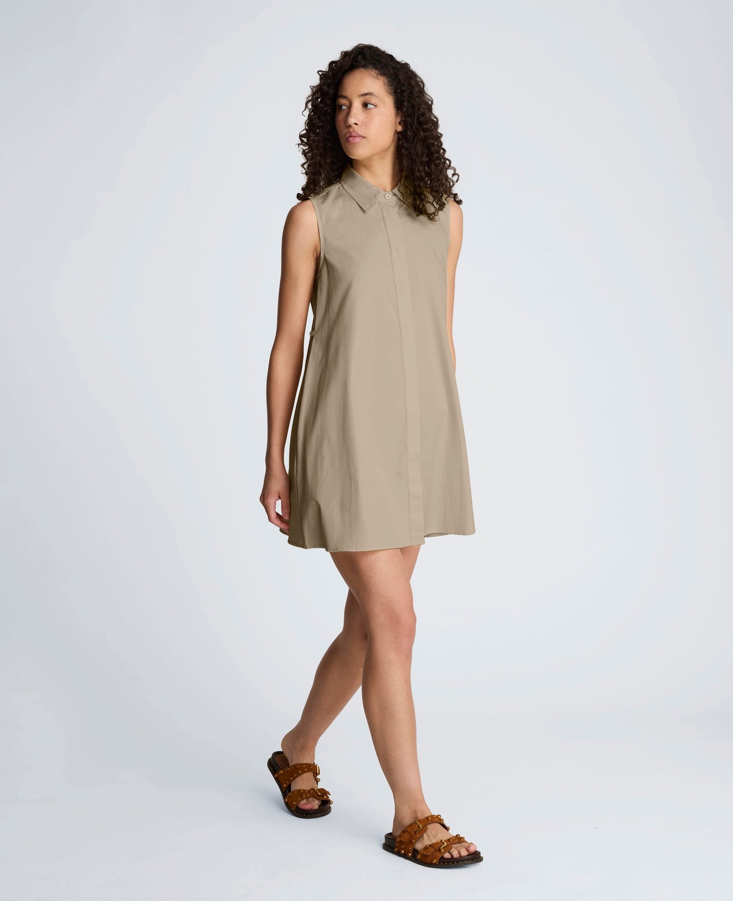 Cotton Poplin Sleeveless Trapeze Mini Dress