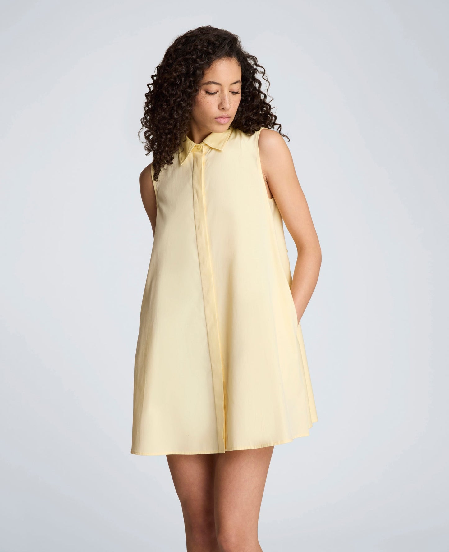 Cotton Poplin Sleeveless Trapeze Mini Dress