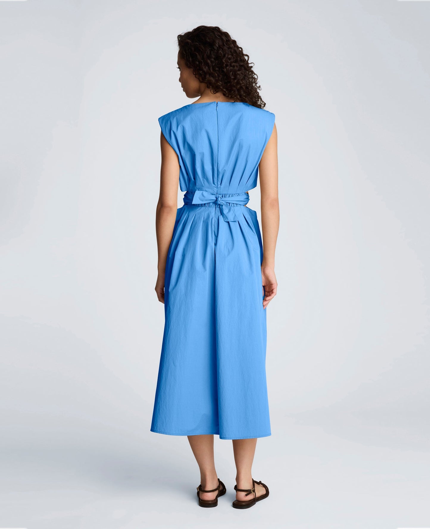 Cotton Poplin Sleeveless D-Rings Tie Midi Dress