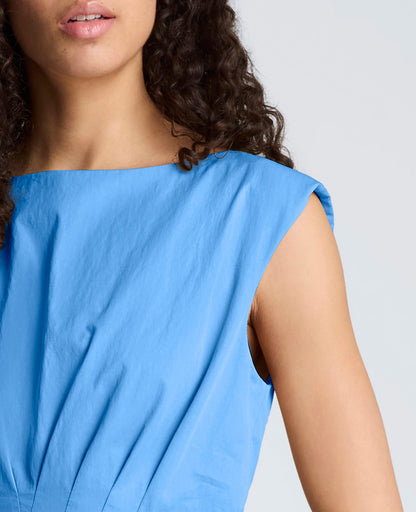 Cotton Poplin Sleeveless D-Rings Tie Midi Dress