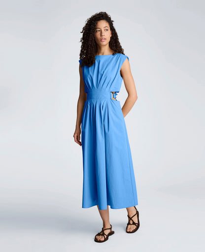 Cotton Poplin Sleeveless D-Rings Tie Midi Dress