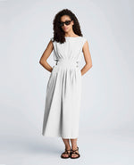 Cotton Poplin Sleeveless D-Rings Tie Midi Dress