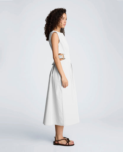 Cotton Poplin Sleeveless D-Rings Tie Midi Dress