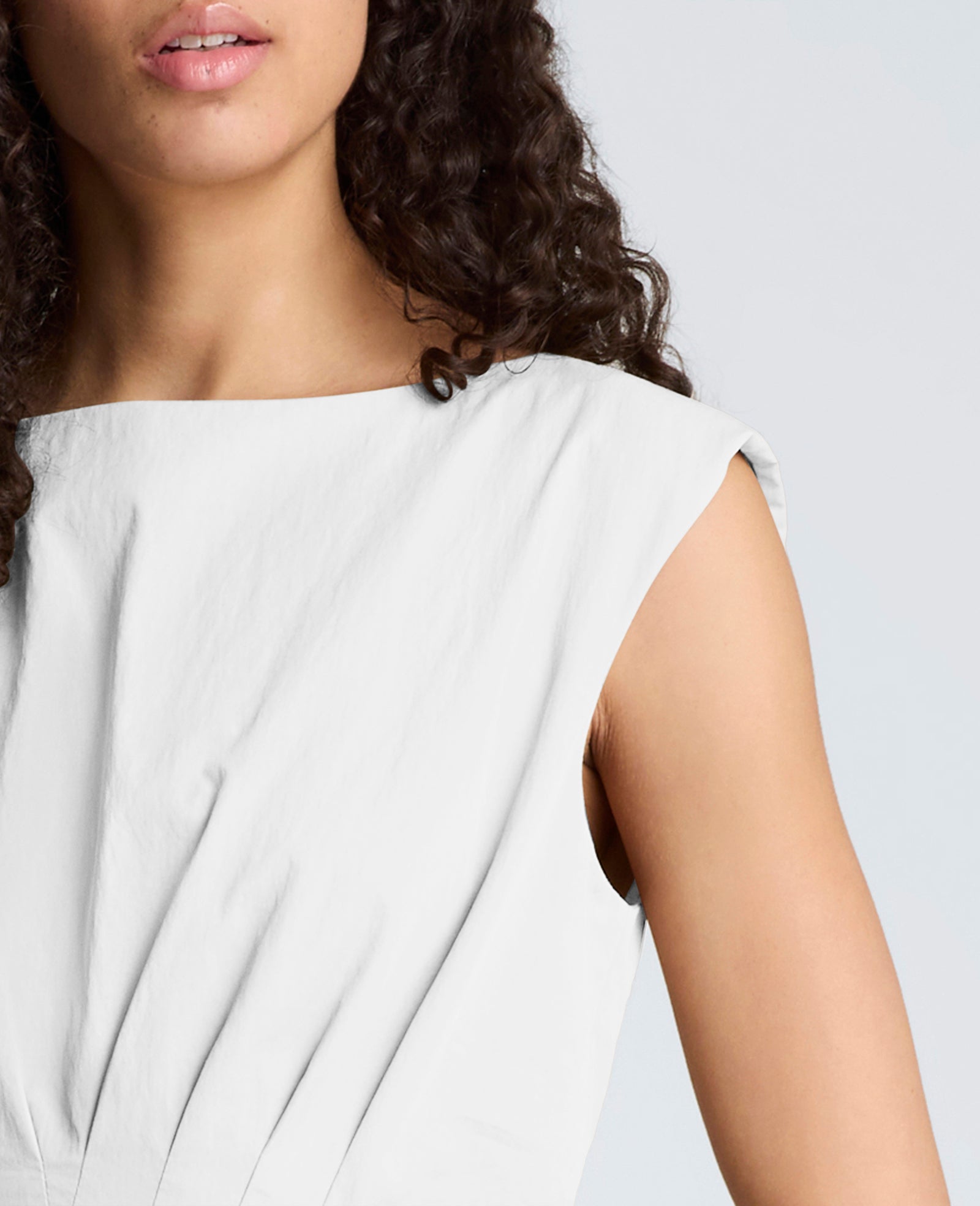 Cotton Poplin Sleeveless D-Rings Tie Midi Dress