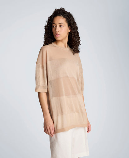 Shiny Semi Sheer Stripe Crew Neck