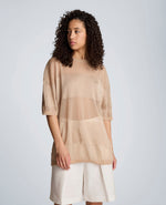 Shiny Semi Sheer Stripe Crew Neck
