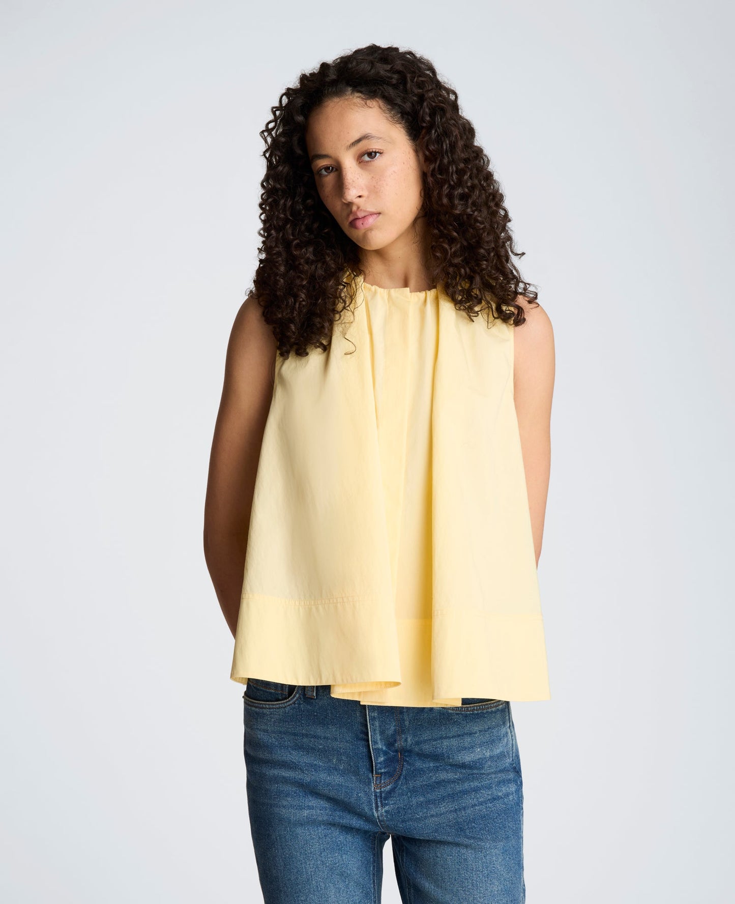 Paperbag Neck Sleeveless Tent Button Front Shirt