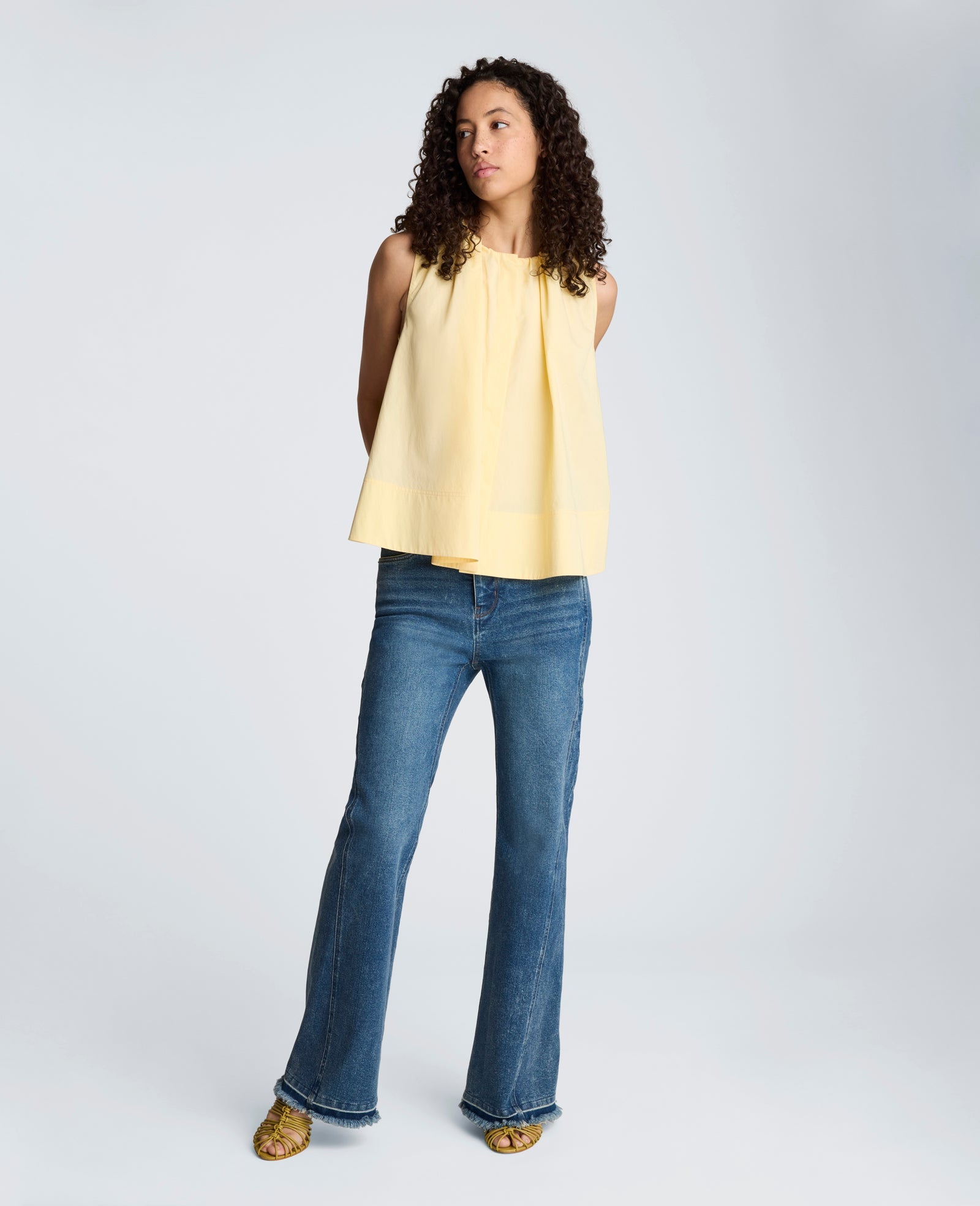 Paperbag Neck Sleeveless Tent Button Front Shirt