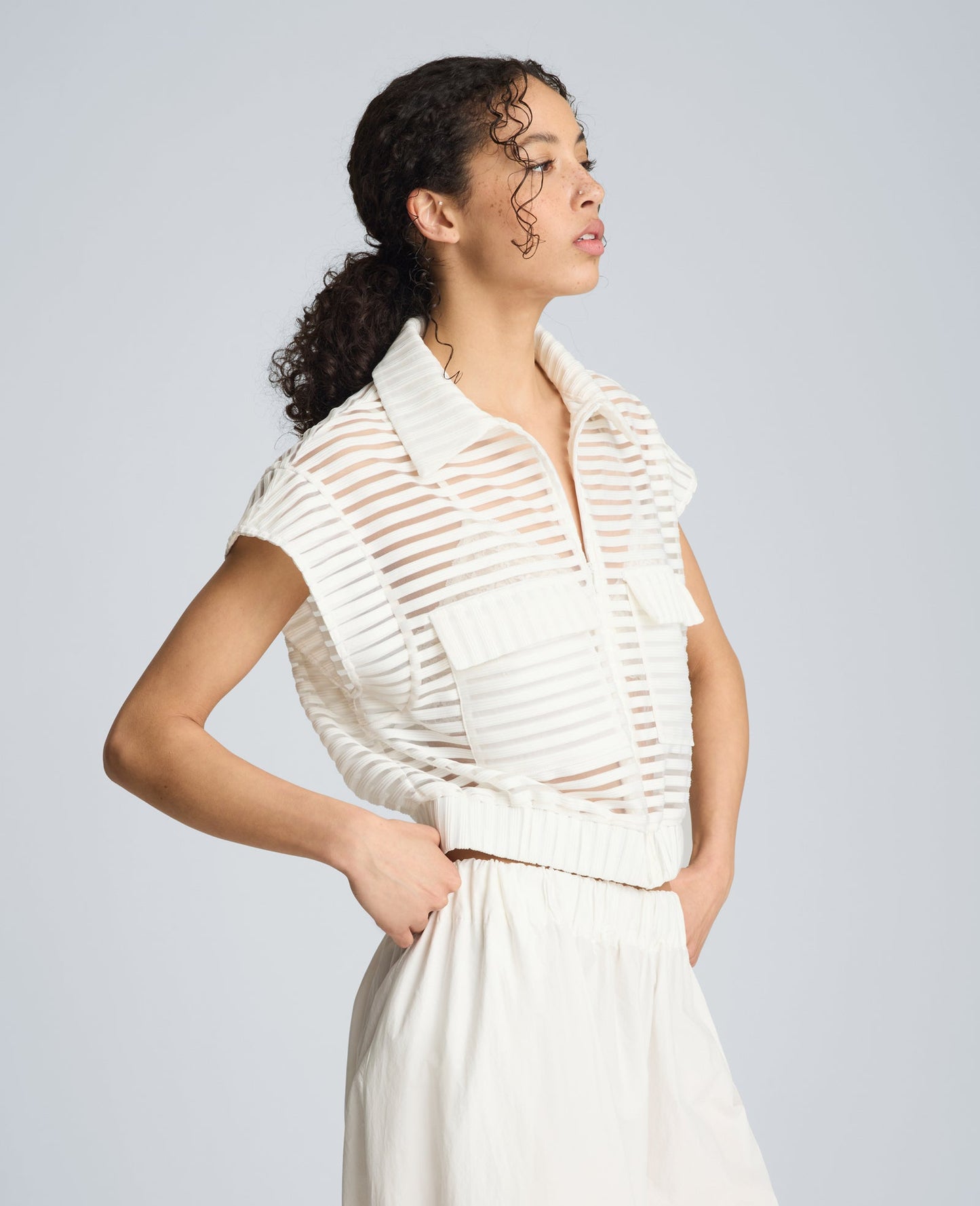 Zip-Up Vest Cardigan with Chest Pocket