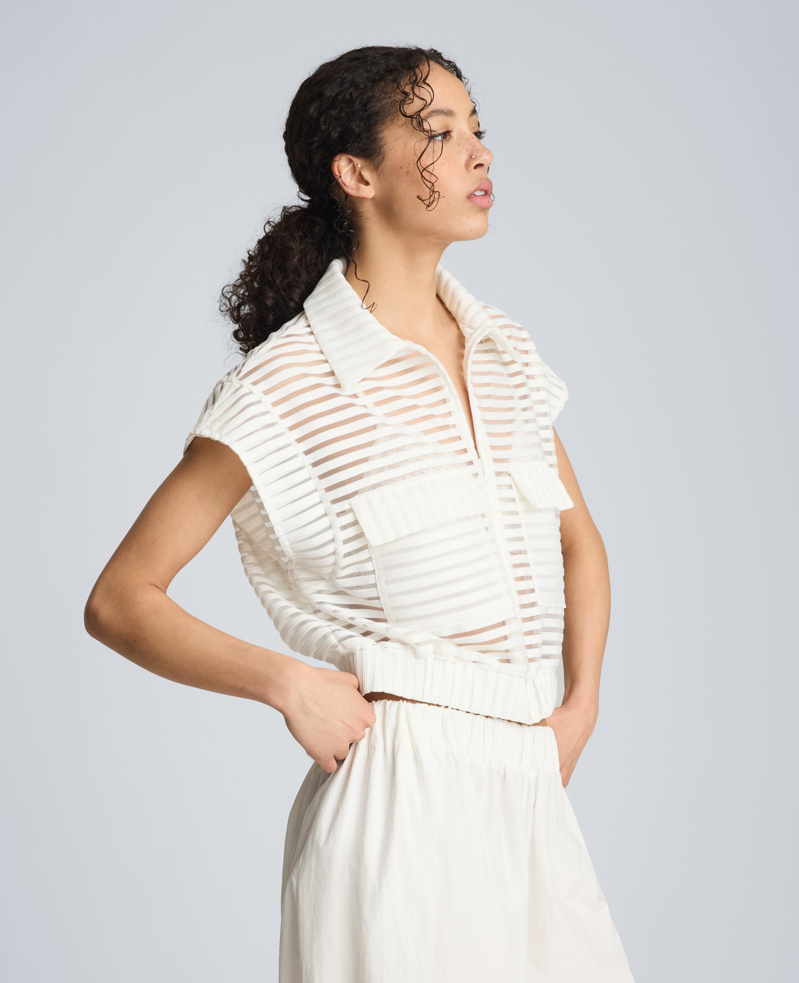 Zip-Up Vest Cardigan with Chest Pocket