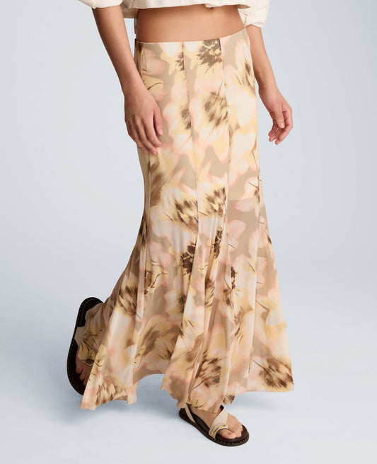 Mesh Pull On Godet Fit and Flare Maxi Skirt