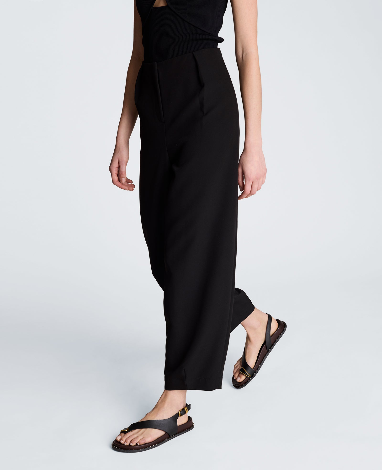 Fly Front Tapered Leg High Waisted Pleated Pant