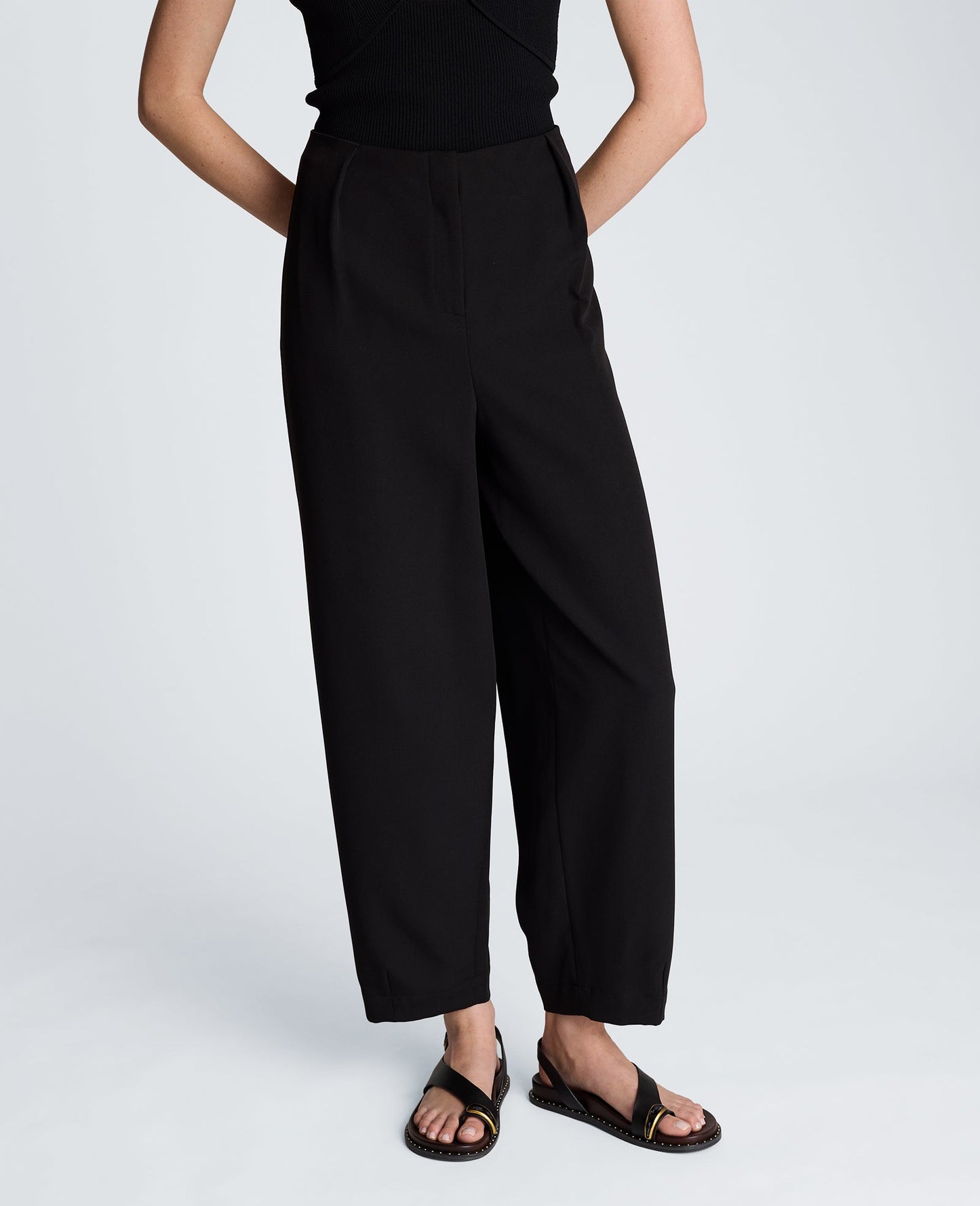 Fly Front Tapered Leg High Waisted Pleated Pant