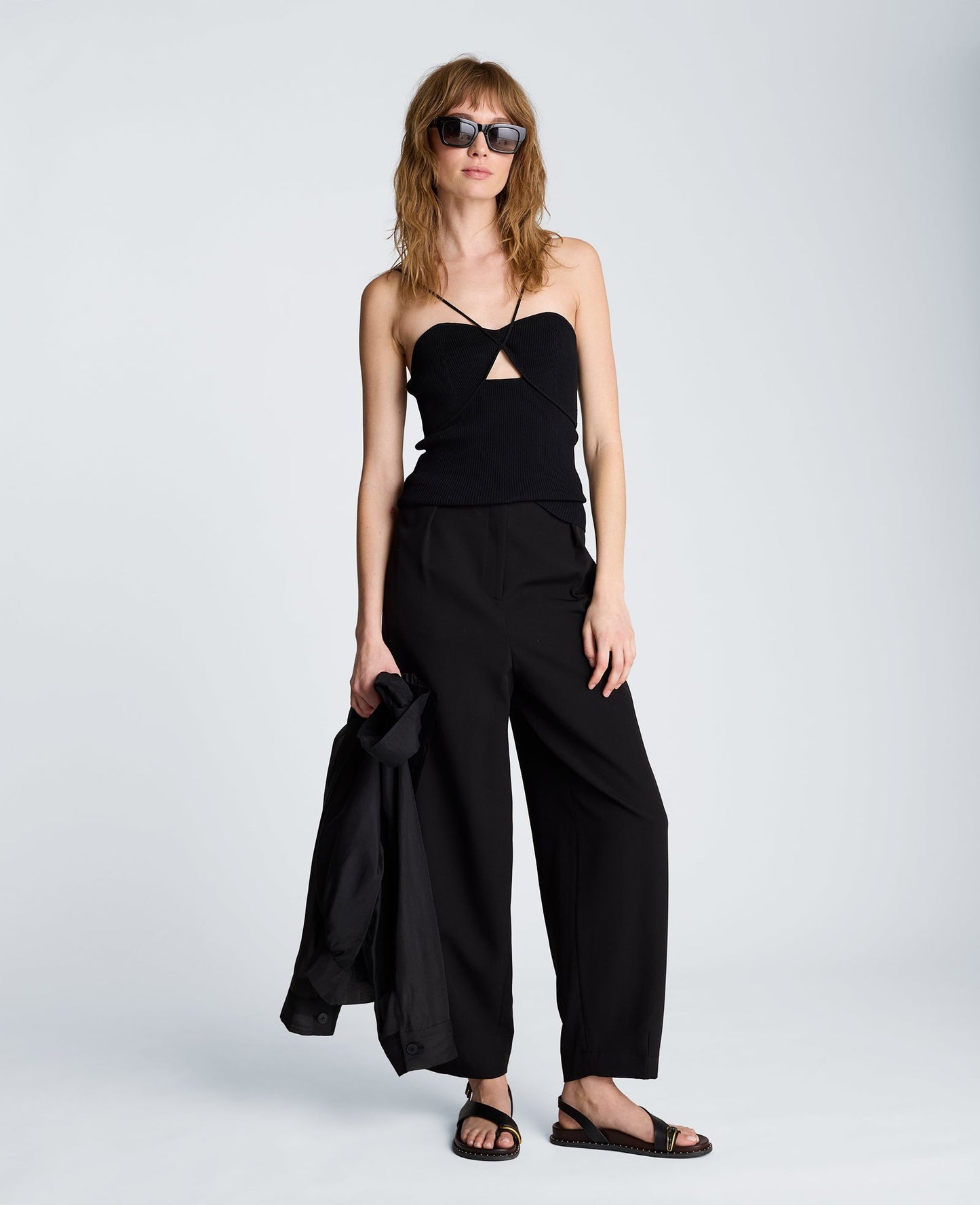 Fly Front Tapered Leg High Waisted Pleated Pant