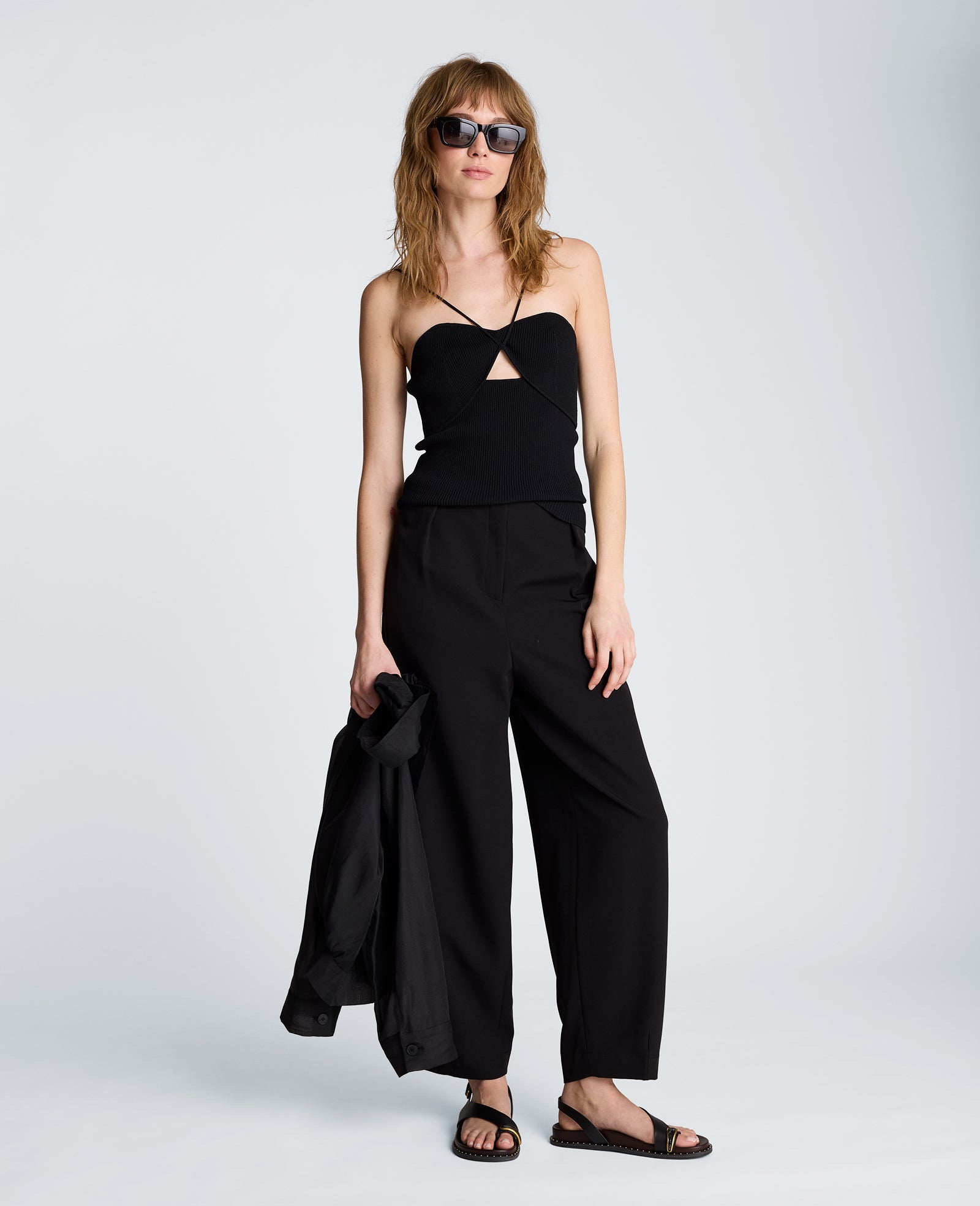 Fly Front Tapered Leg High Waisted Pleated Pant