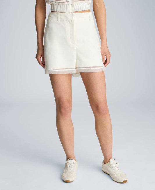 Fly Front High Rise Wide Leg Sheer Short