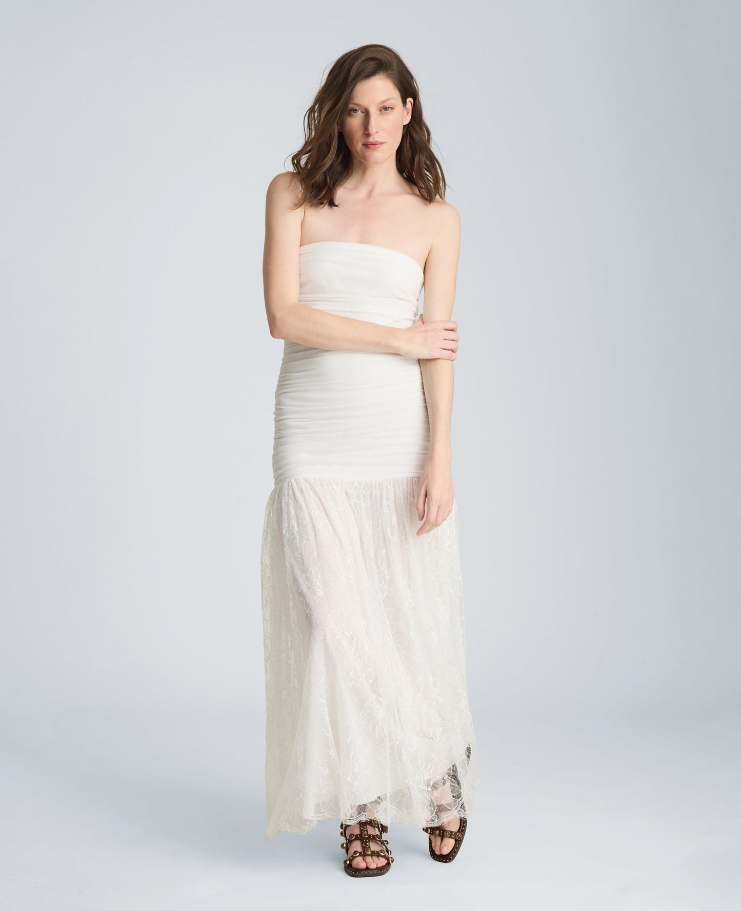 Strapless Mesh Maxi Dress