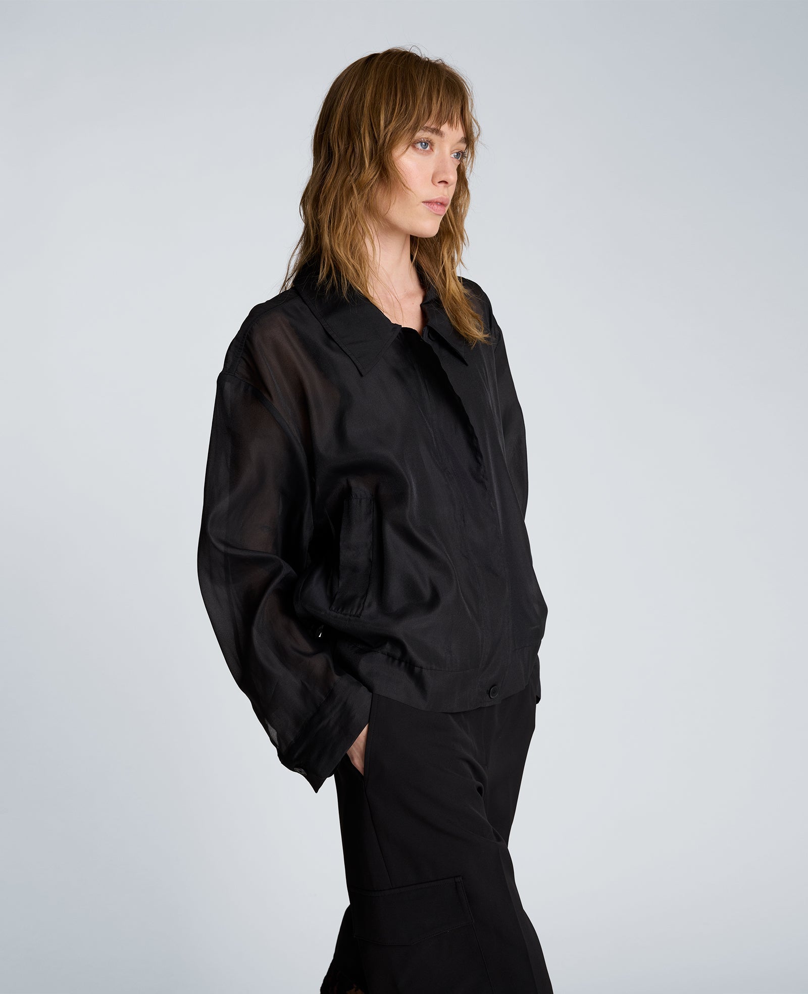 Collared Sheer Bomber Jacket