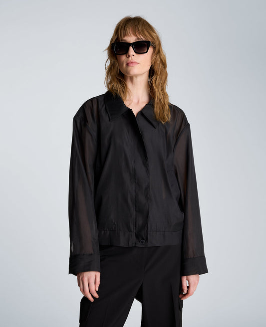 Collared Sheer Bomber Jacket