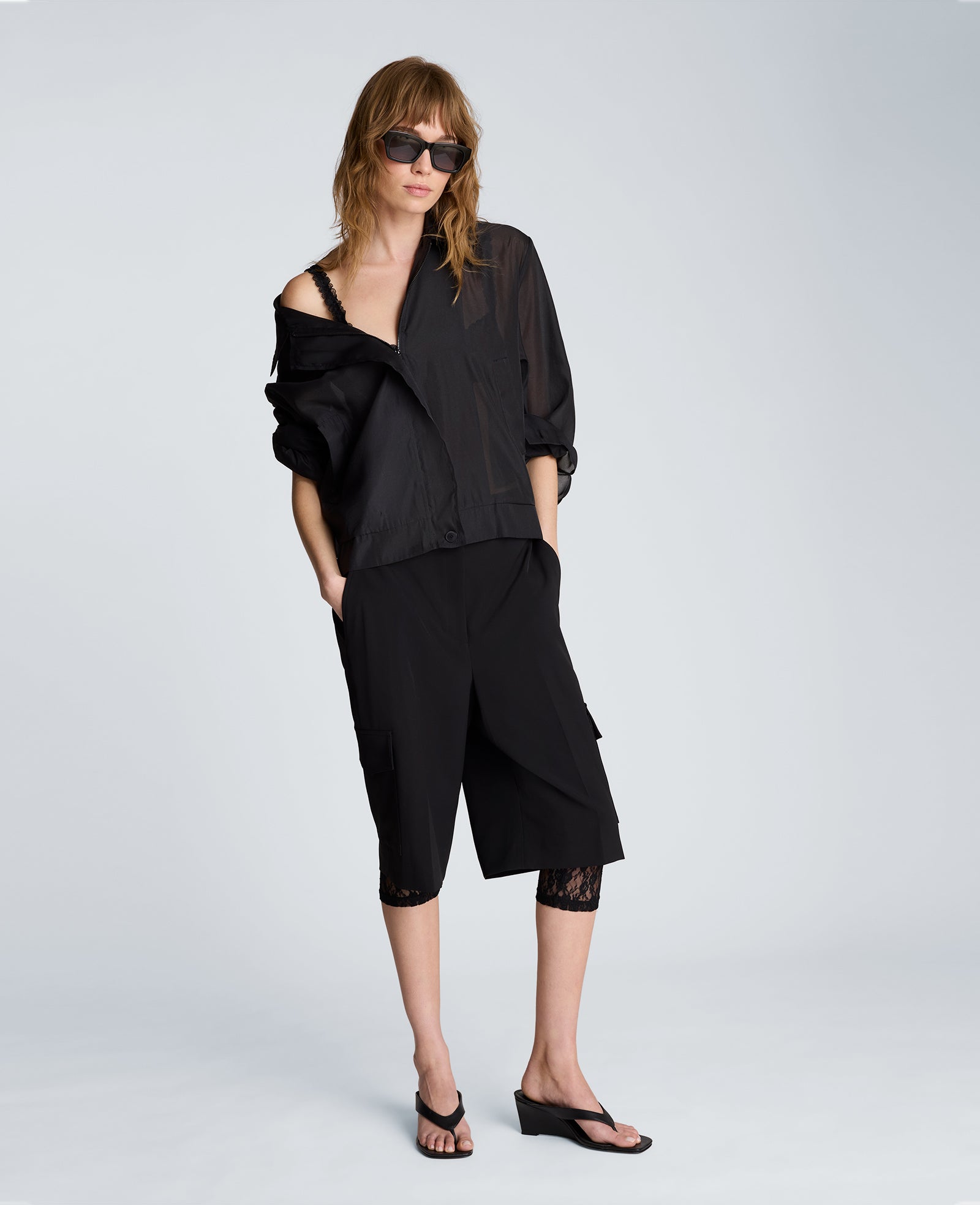 Collared Sheer Bomber Jacket