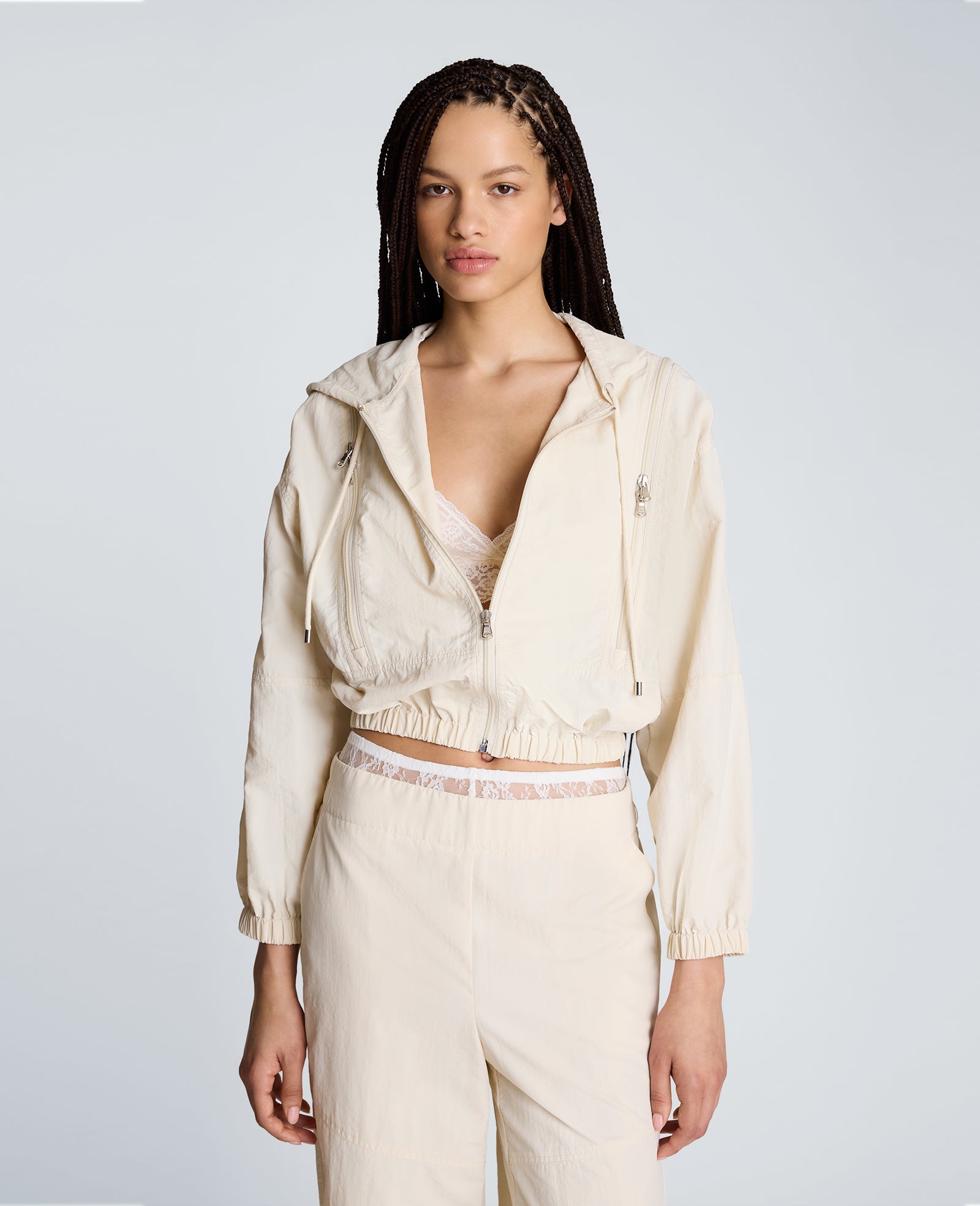 Zip Shoulder Hoodie with Front Zip