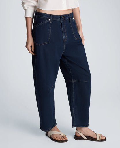 High Rise Fly Front Cropped Barrel Jeans