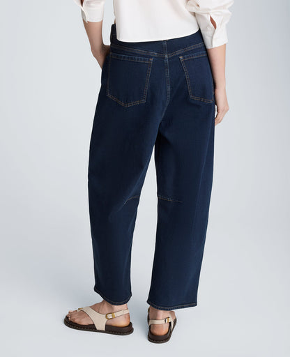 High Rise Fly Front Cropped Barrel Jeans