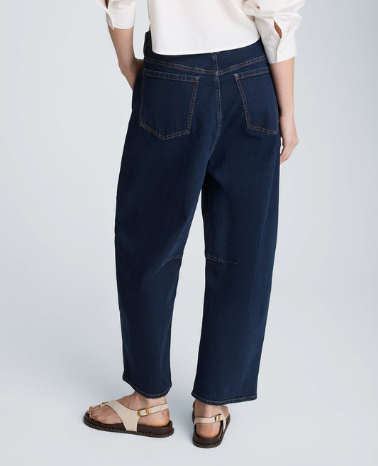 High Rise Fly Front Cropped Barrel Jeans