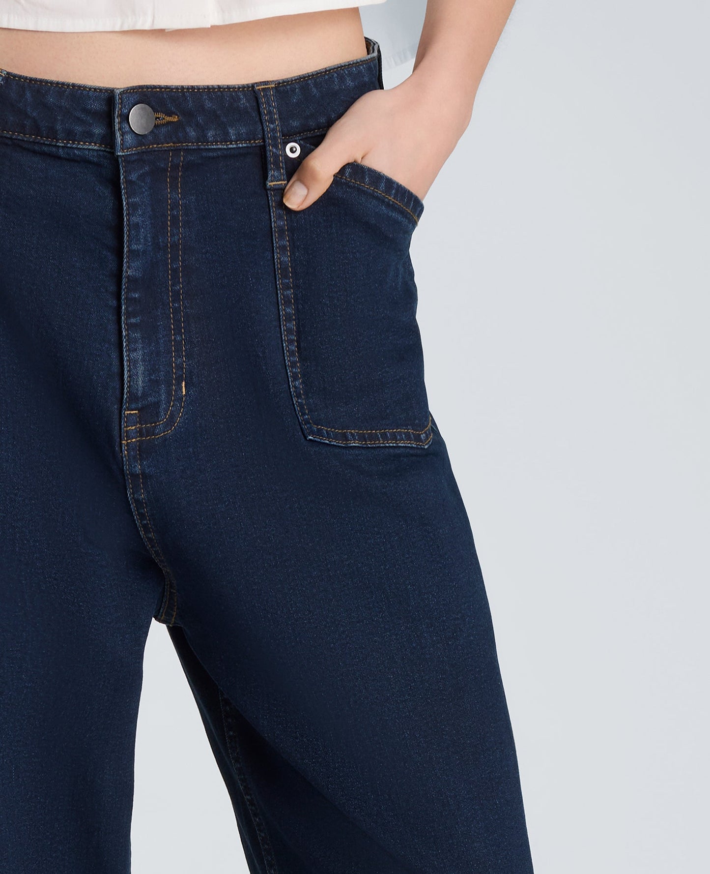 High Rise Fly Front Cropped Barrel Jeans