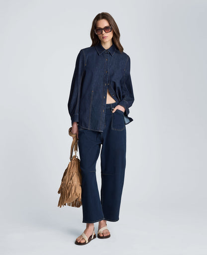 High Rise Fly Front Cropped Barrel Jeans