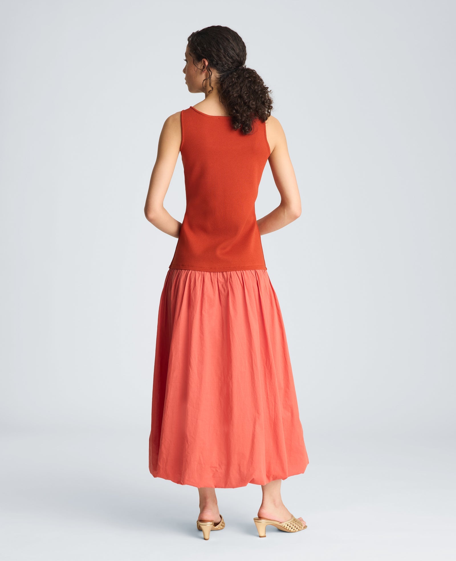 Tank Dress with Draped Woven Skirt