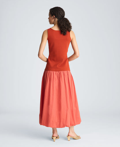 Tank Dress with Draped Woven Skirt